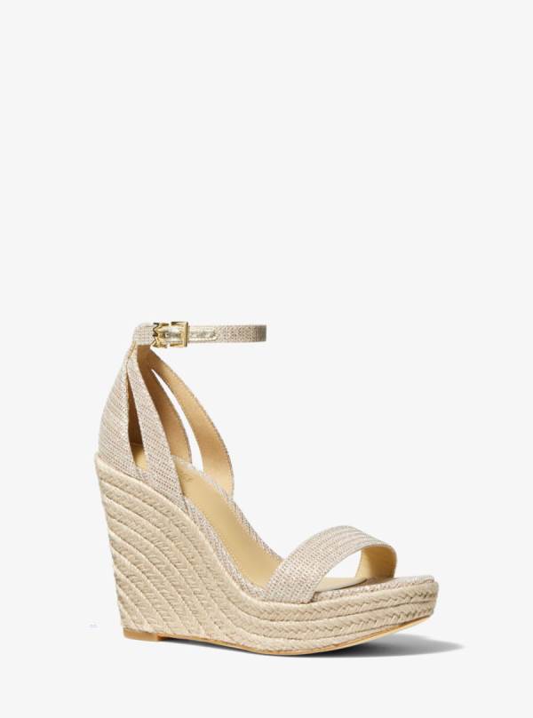 Damske Sandále Michael Kors Kimberly Glitter Chain-Mesh Wedge Zlate - Topanky Michael Kors Sleva | FBUWI-2138